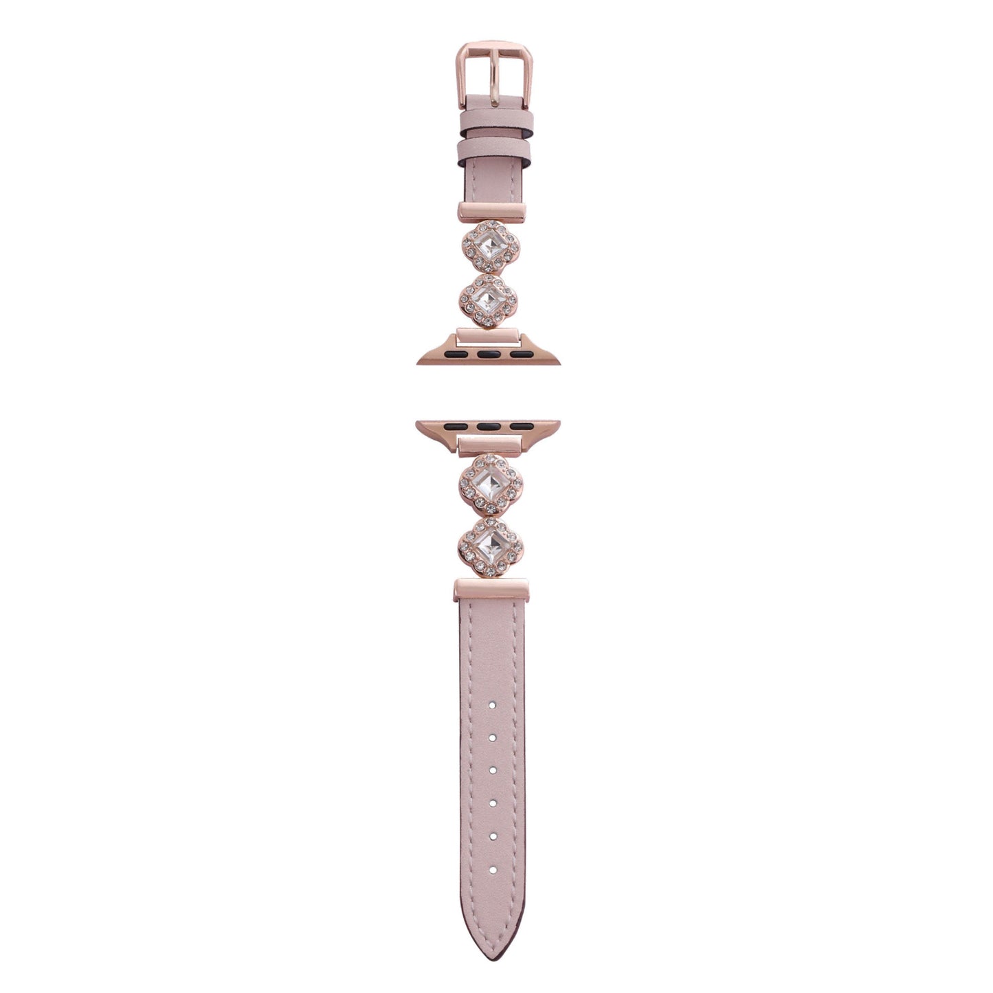 Leather Belt with Sparkling Diamonds and Four - Leaf Clover Motif