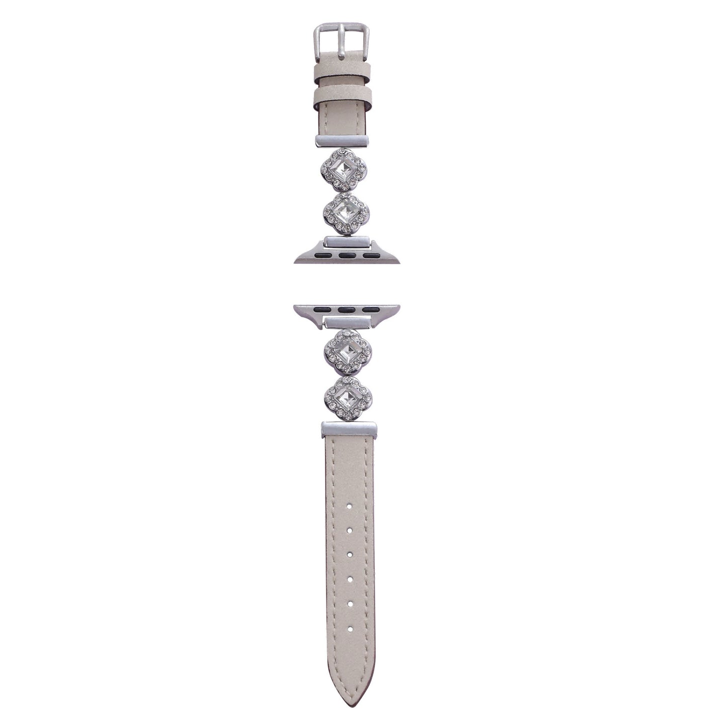 Leather Belt with Sparkling Diamonds and Four - Leaf Clover Motif