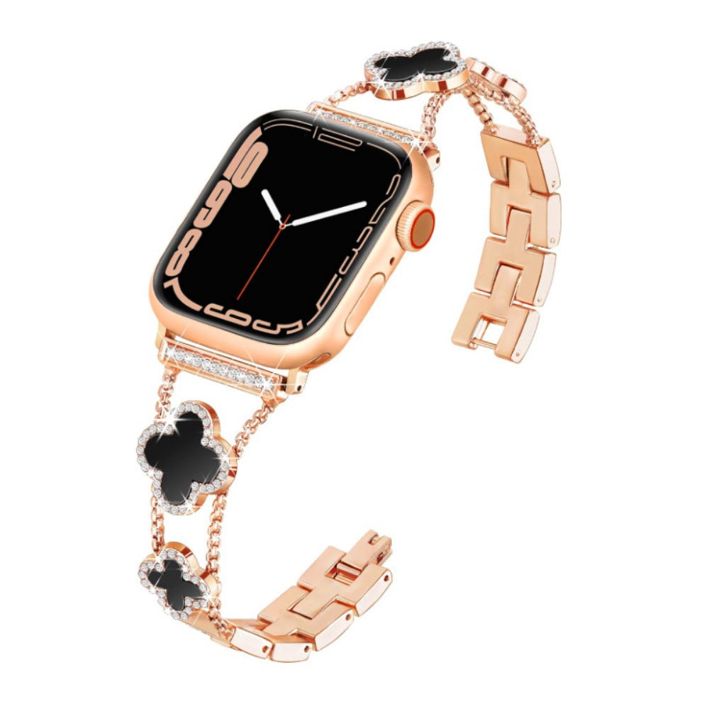 Black Mother-of-Pearl Four-Leaf Clover Watch Strap
