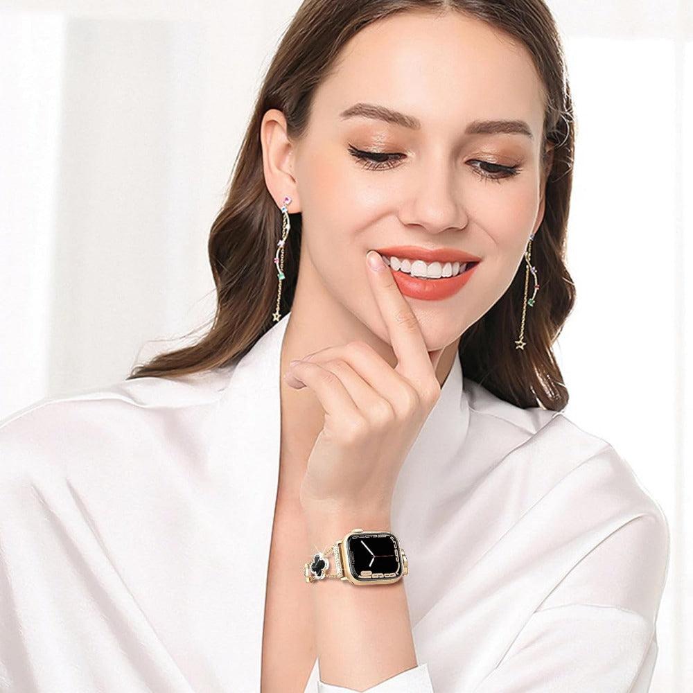Black Mother-of-Pearl Four-Leaf Clover Watch Strap
