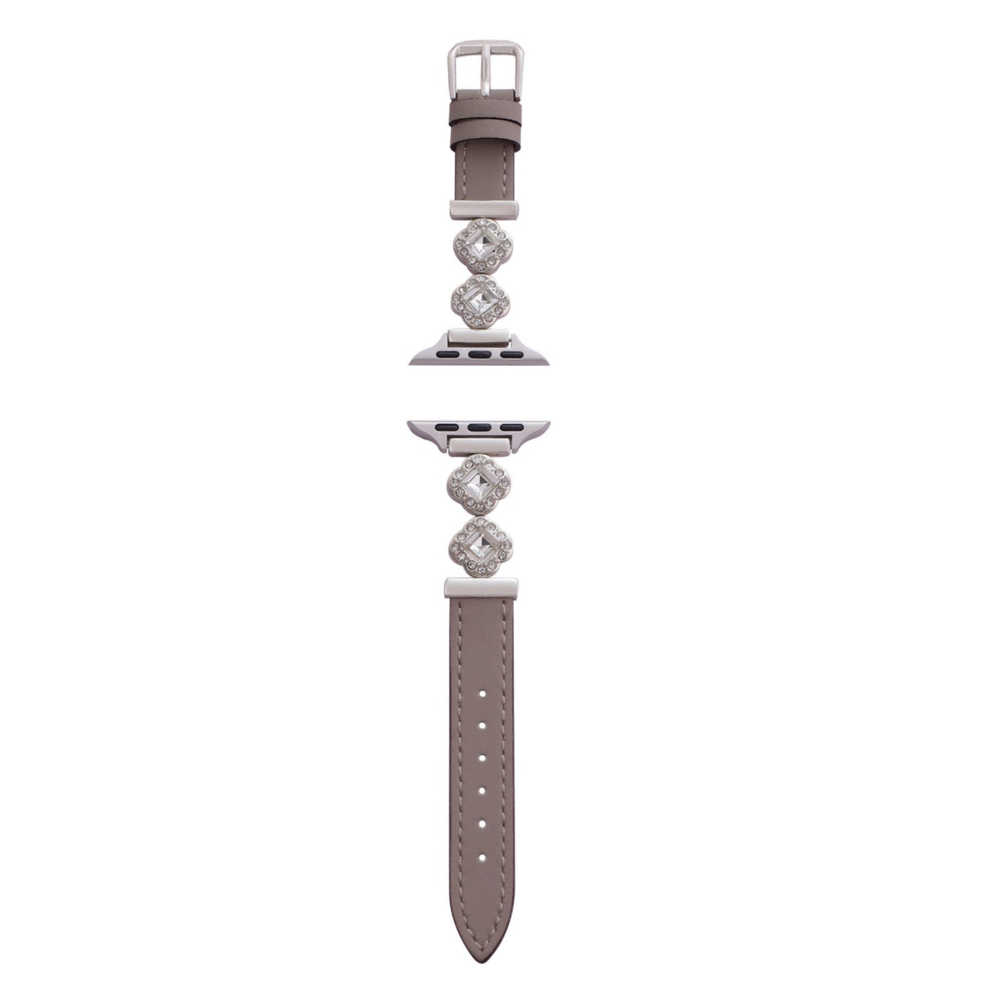 Leather Belt with Sparkling Diamonds and Four - Leaf Clover Motif